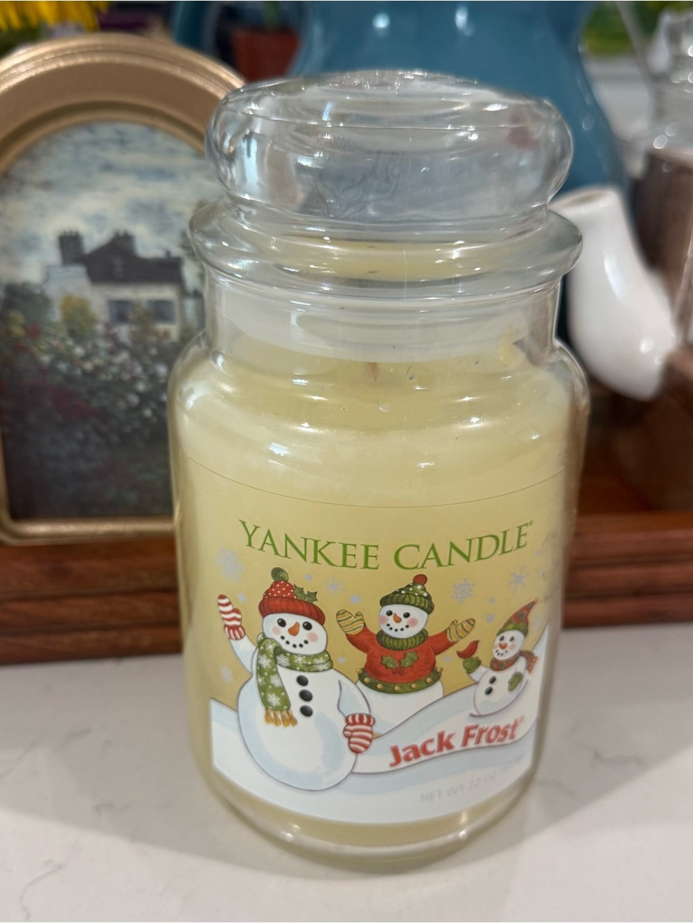 New Yankee Candle Jack Frost Snowman Big 22oz Glass Jar White Christmas Winter